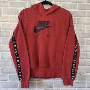 Nike Air Hoodie Pullover Sweatshirt Tape Logo Womans Small Red Fade on Neck